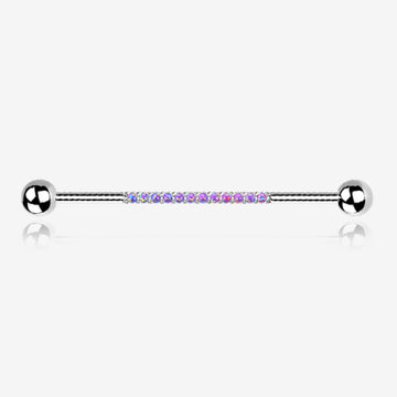 Implant Grade Titanium Sparkle Lined Fire Opal Industrial Barbell-Purple Opal